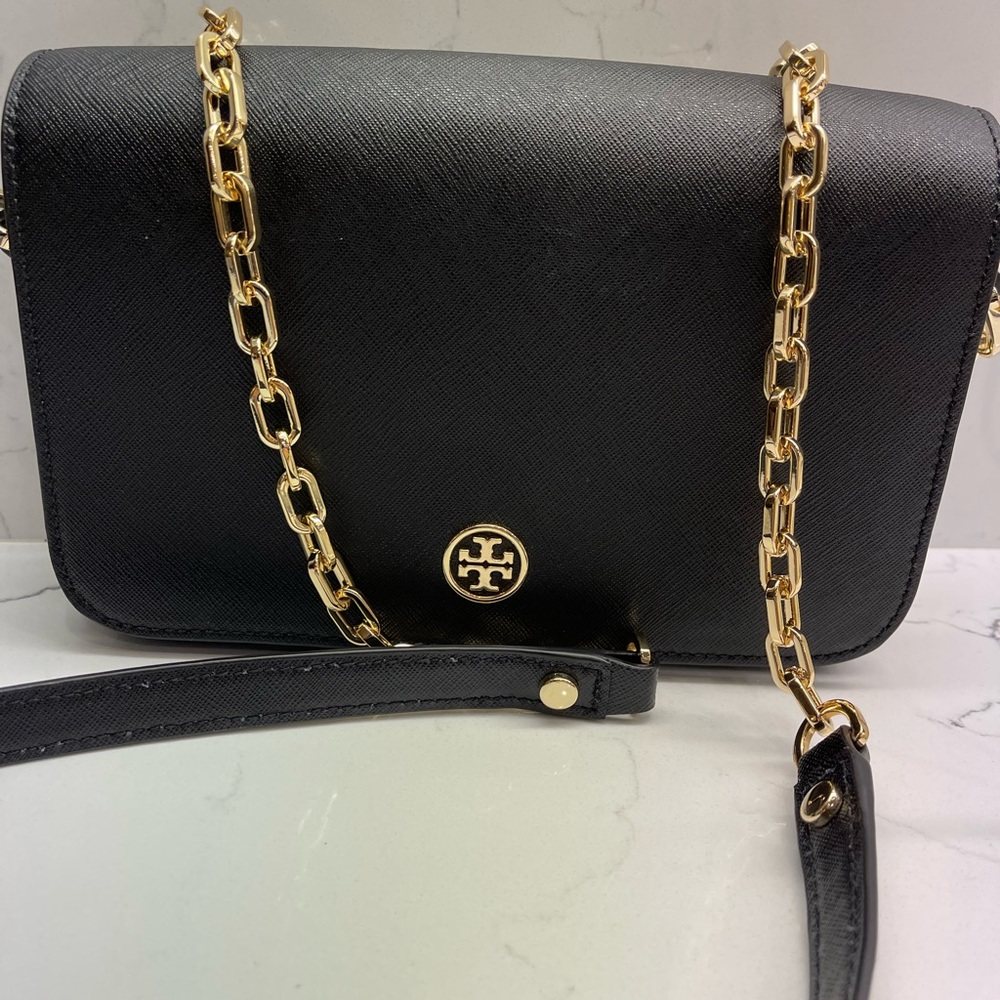 Tory Burch Navy Saffiano Leather Shoulder Flap Bag